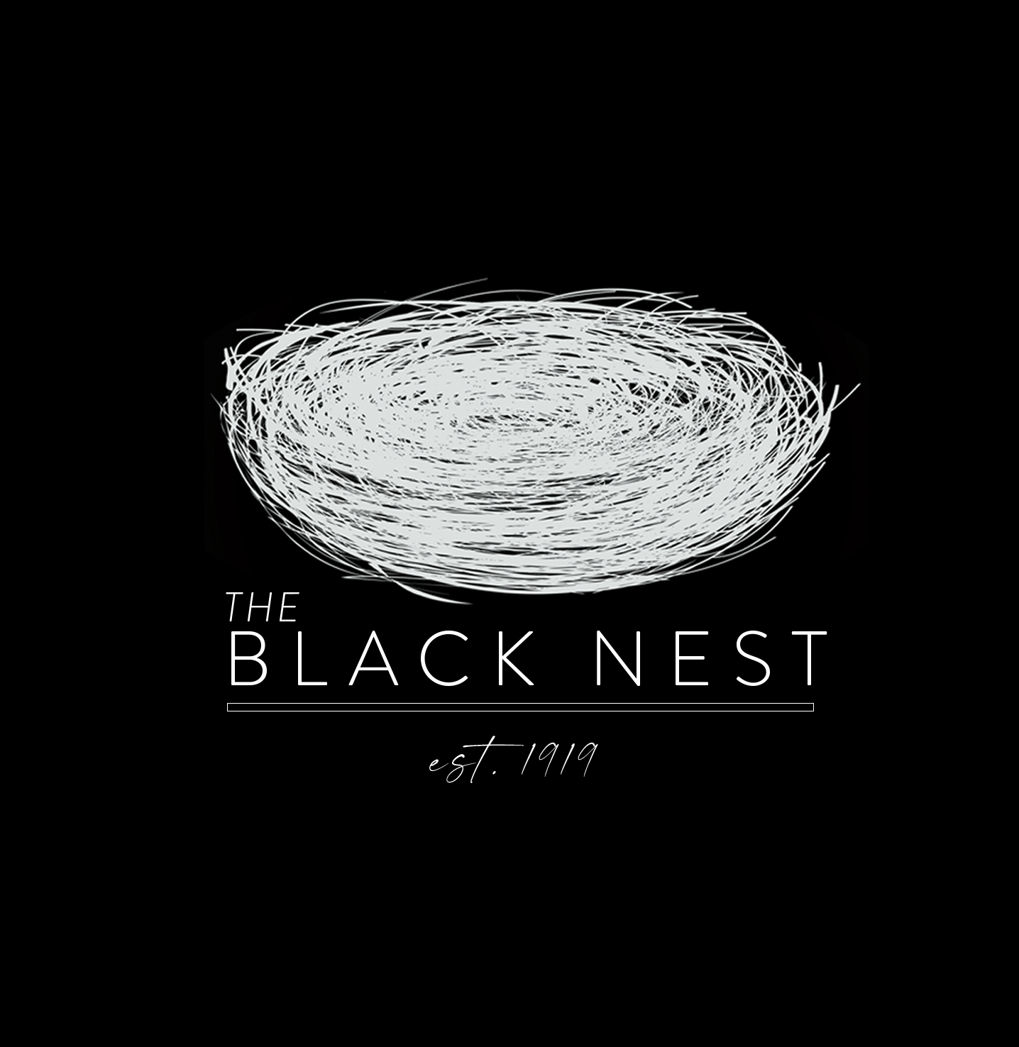 The Black Nest — hand-drawn bird's nest logo, est. 1919