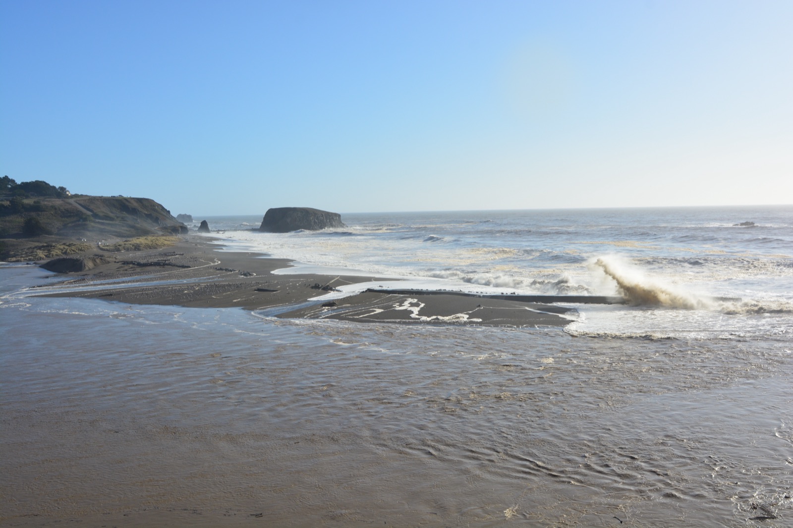 The mouth of the Russian River meeting the Pacific Ocean at Jenner