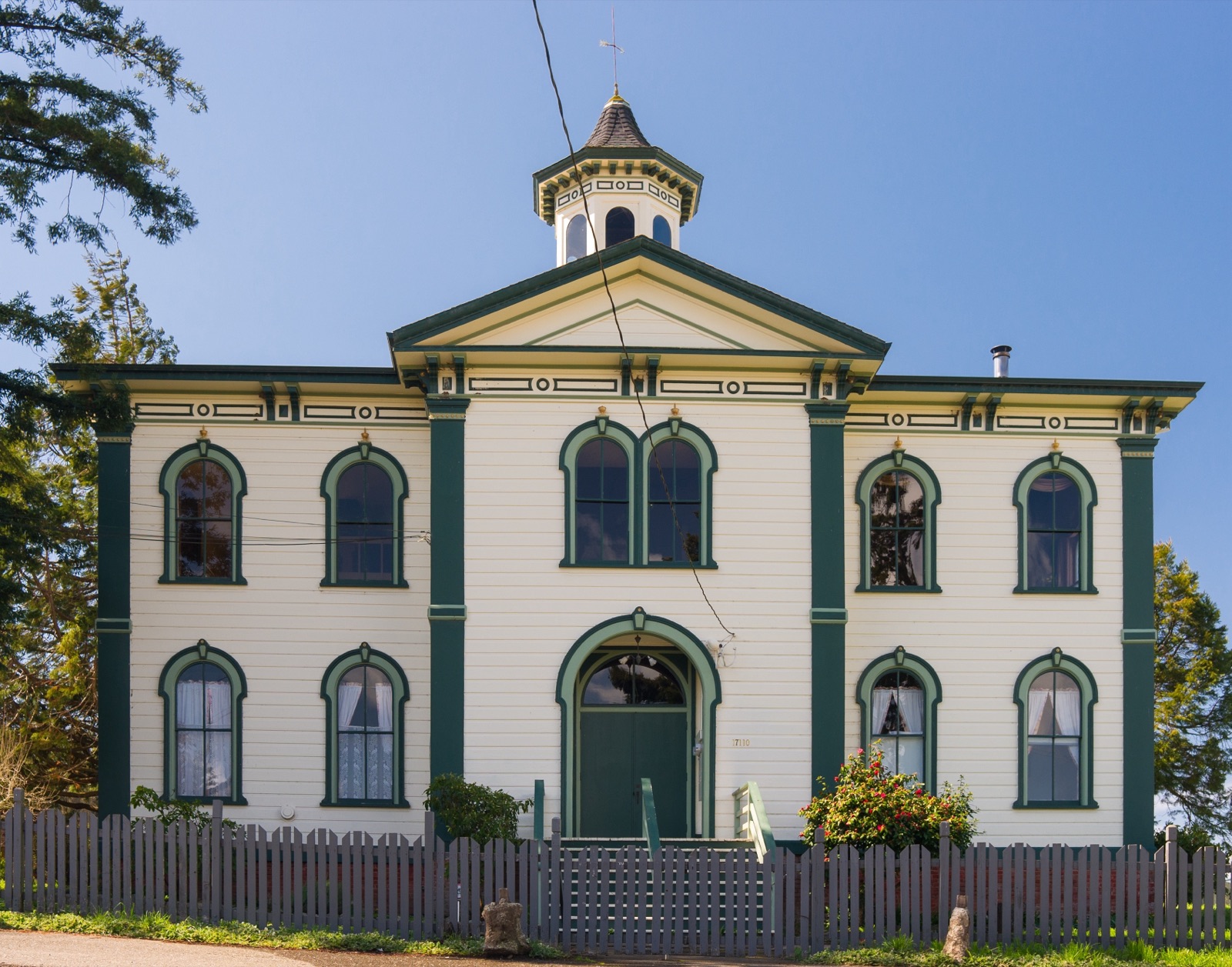 The white 1873 Potter Schoolhouse in Bodega, featured in Alfred Hitchcock's The Birds